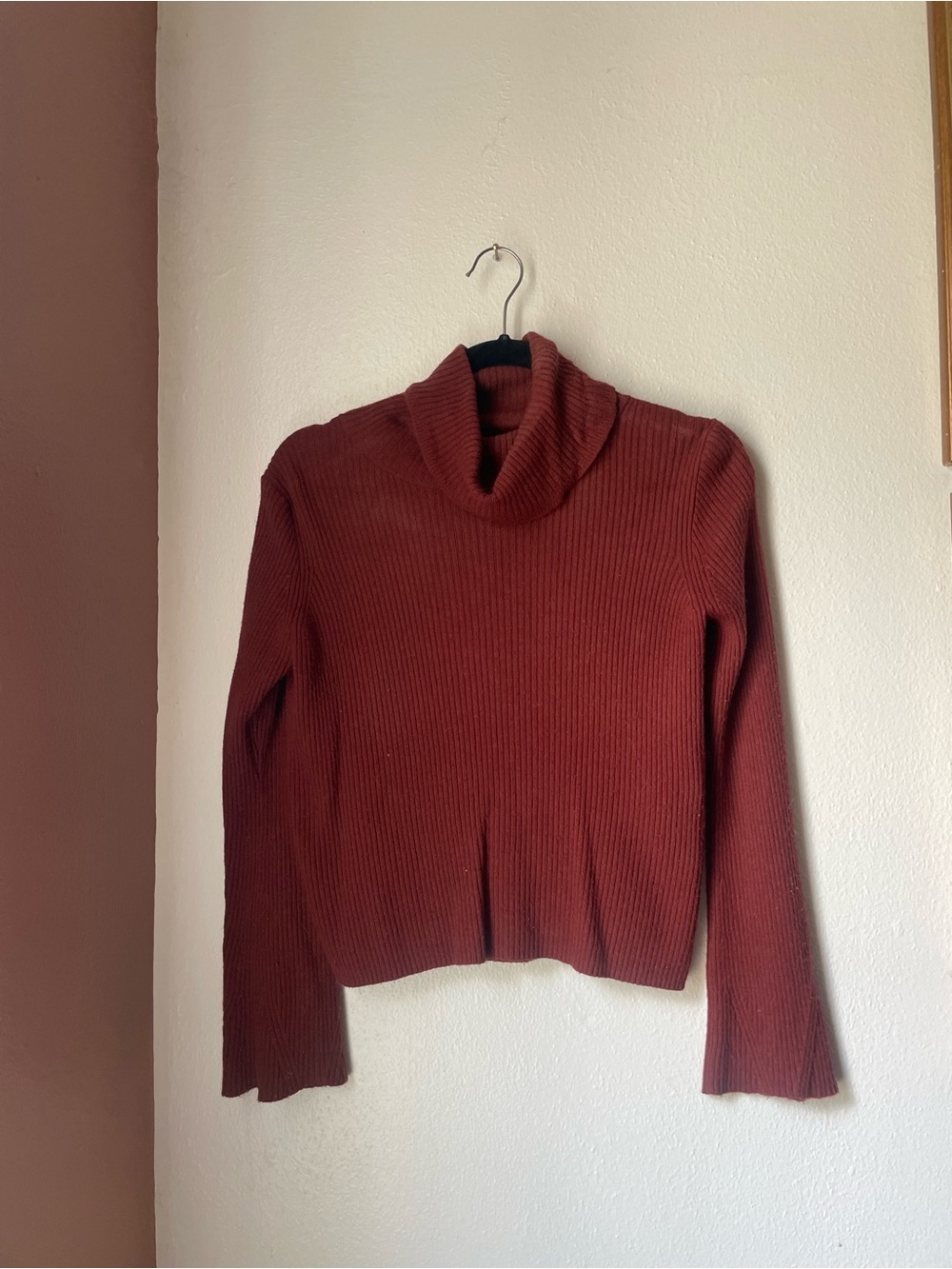 Madewell Ribbed Cowl-Neck Sweater in Rust